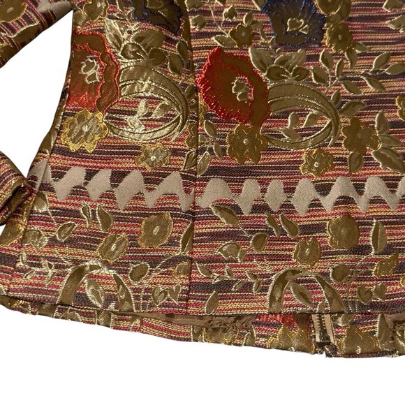 Coldwater Creek Sz SM Gold Banded Tapestry Lined Beautiful Art Blazer Jacket Lux - Picture 6 of 9